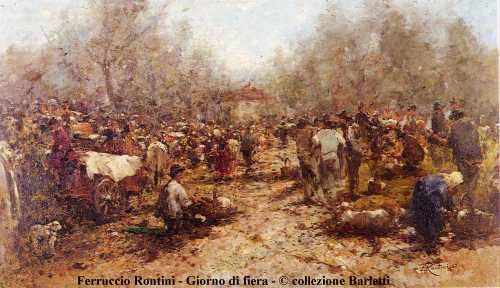 Ferruccio Rontinini - Giorno di fiera (1962) ultima grande tela dipinta dal Maestro - olio su tela 120x70 cm. Collezione Barletti