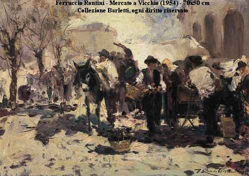 Ferruccio Rontini - Mercato a Vicchio  (1954) - olio su tela 70x50 cm - collezione Barletti